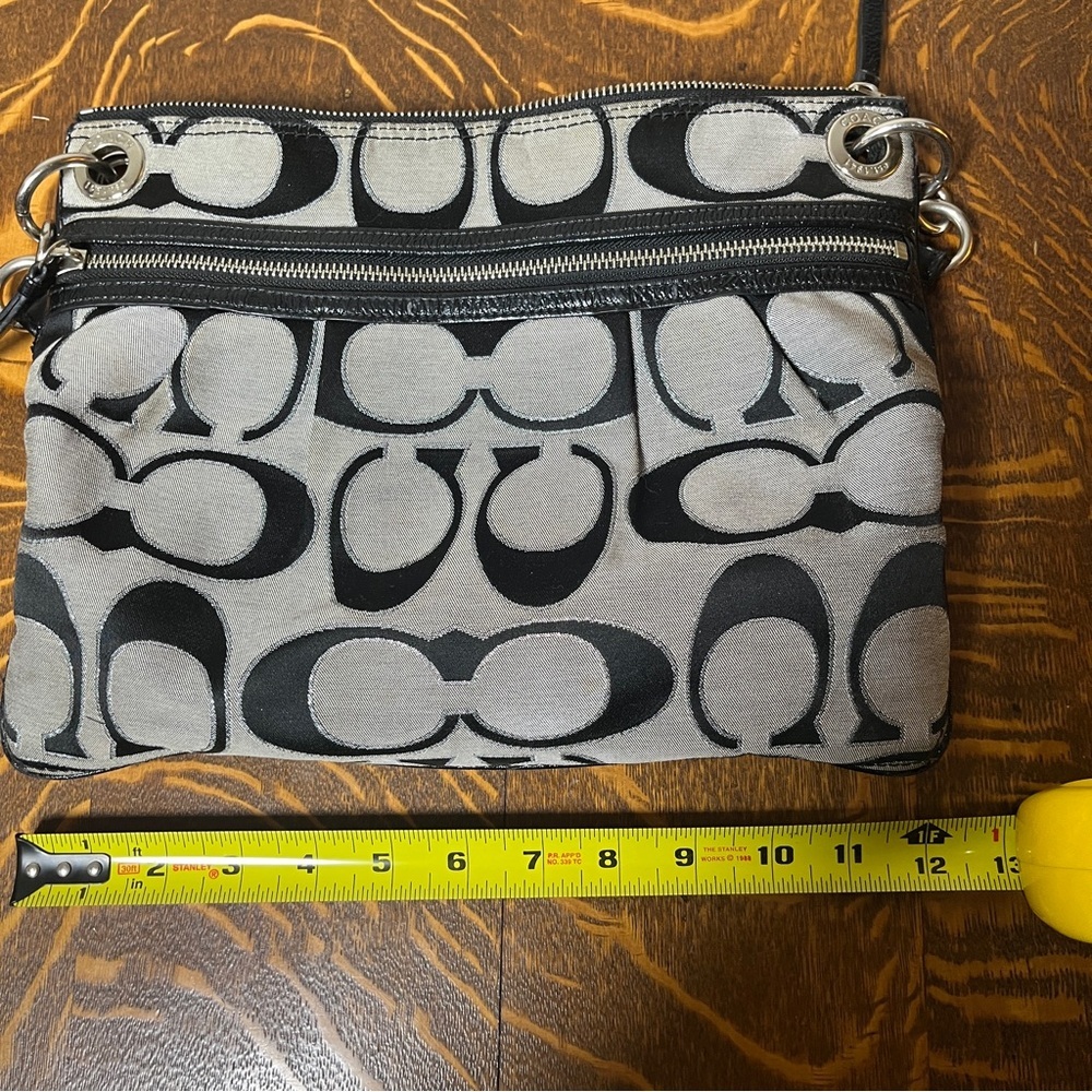 Coach Poppy Black and Gray Signature C CanvasShoulder Bag with Leather Trim - Picture 8 of 9